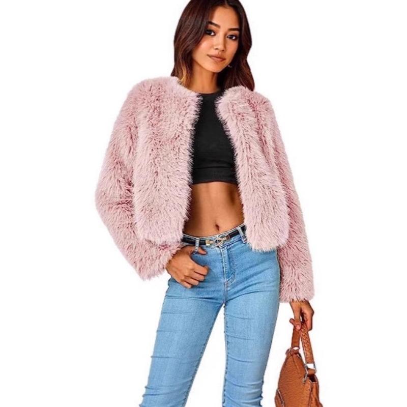 Winter Jacket Short Jacket Faux Fur Long-sleeved Pockets Thermal Jacket Autumn and Winter Clothes