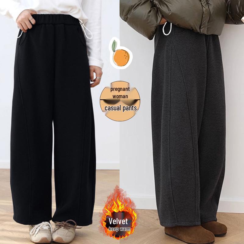 

High-Waisted Wool-Blend Maternity Pants with Velvet Lining - 2025 Autumn/Winter Collection L темно-серого