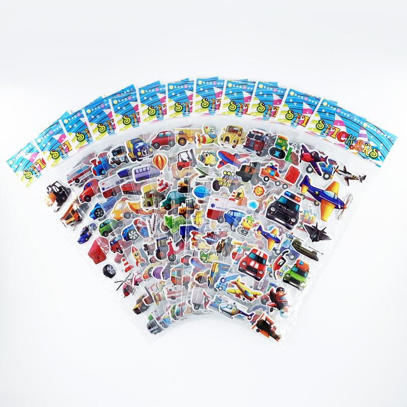 12 Sheets/Set Engineering Vehicle Stickers for Children's 3D Cars Trucks Bubble Sticker DIY Toys Kids Gift