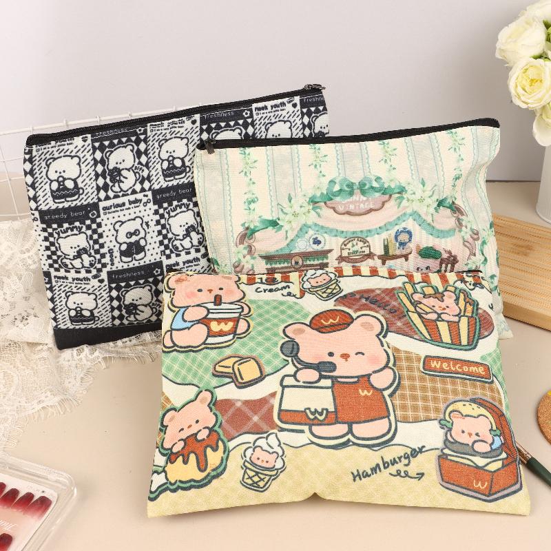 Cute Little Bear Cosmetic Bag Cartoon Canvas Makeup Bag Large Capacity Travel Toiletry Bag Clutch Bag For Girl Gifts