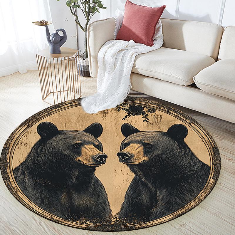 Black Bears Round Area Rug,Carpet Rug for Living Room Bedroom Sofa Playroom Decor,Non-slip Floor Mat