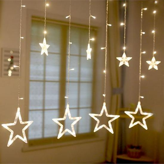 LED Moon & Star Curtain Lights, Waterproof Outdoor String Lights for Holiday and Room Décor