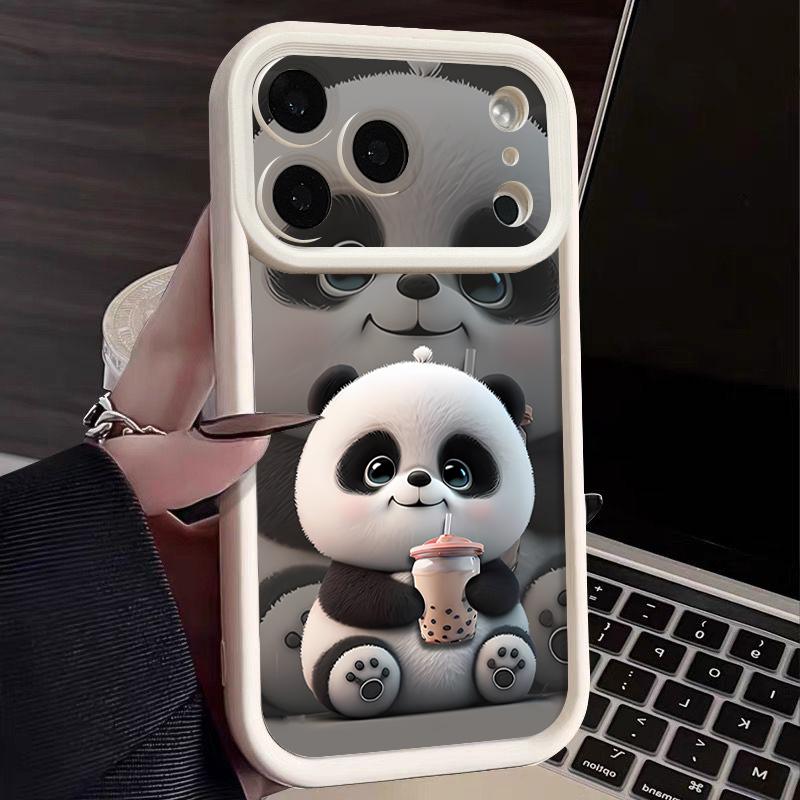 Milk tea-drinking Panda Pattern Case For iPhone 17 Pro Max Funda Shockproof Bumper Cover For iPhone 16 Pro Max 15 14 13 12 11 Air 16E