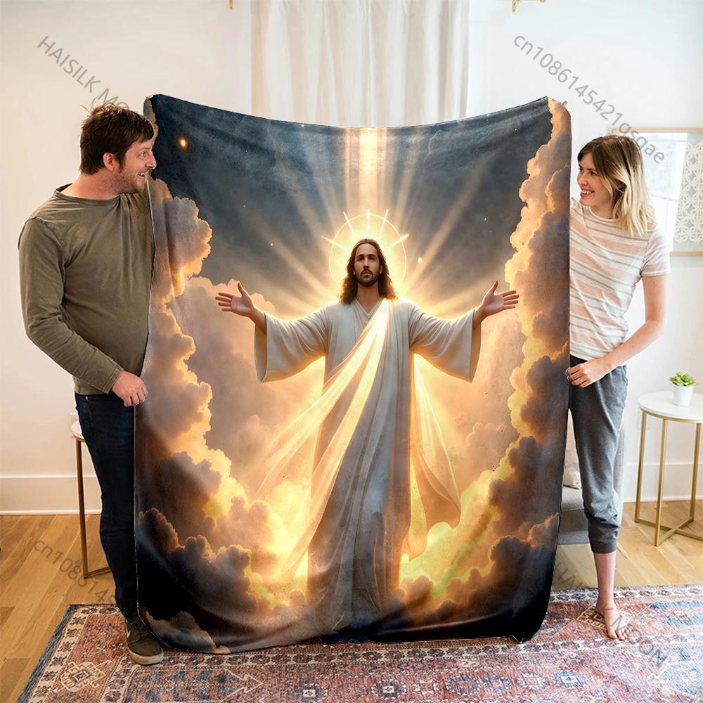 Jesus mit Drei Goldenen Lichtern in den Wolken Druckdecke Warm Weich Flauschig Kinder Erwachsene Sofa Bett Überwurf Decke Reise Camping Wohnmobil