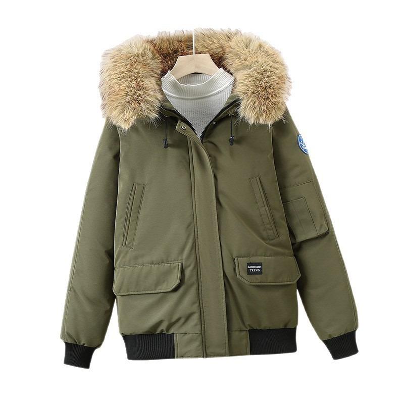 Down cotton clothes women's new winter ovrsize women's big fur collar loose hooded thickened cotton-padded clothes
