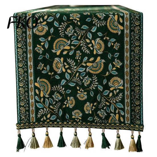 Hochwertiger Tischläufer Jacquard-Läufer, Vintage Floral Elegant Hitzebeständig mit Quasten für Esszimmer Heim Party Dekoration Kratz