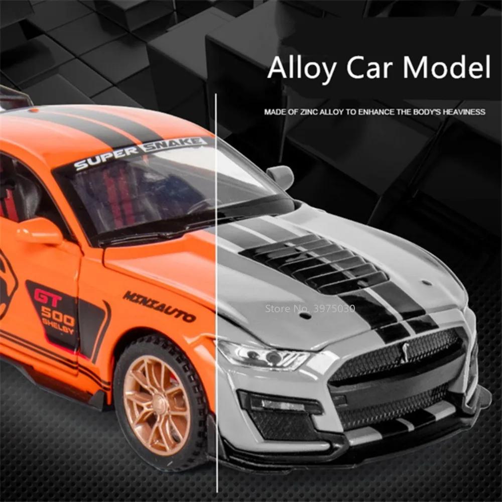 1/32 Sportwagen-Modellauto, Mustang Shelby GT500, Druckgussmetall, hochsimulierte Sound- und Lichtsammlung, Kinderspielzeug-Geschenke
