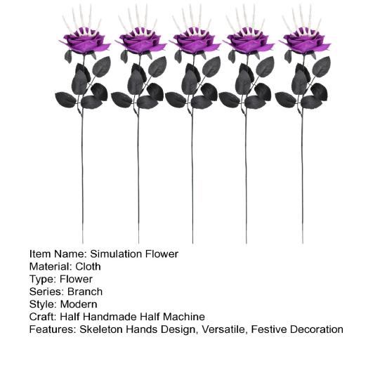 5Pcs Skeleton Hand Simulation Flower Artificial Roses Halloween Horror Decoration Black Fake Flowers Gothic Artificial Flowers