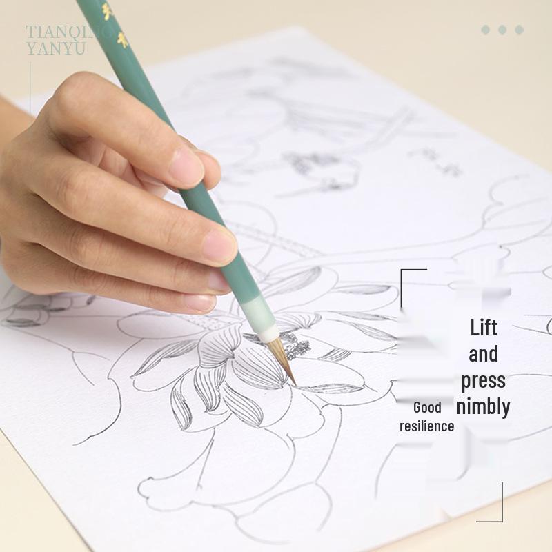 Schlanker Goldener Skript Kalligraphiepinsel - Wieselhaar, Himmelblau, für Traditionelle Chinesische Malerei & Umrisse