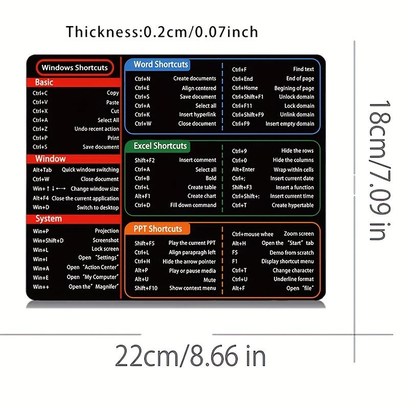 Mouse Pad for Computer Shortcut Keys black