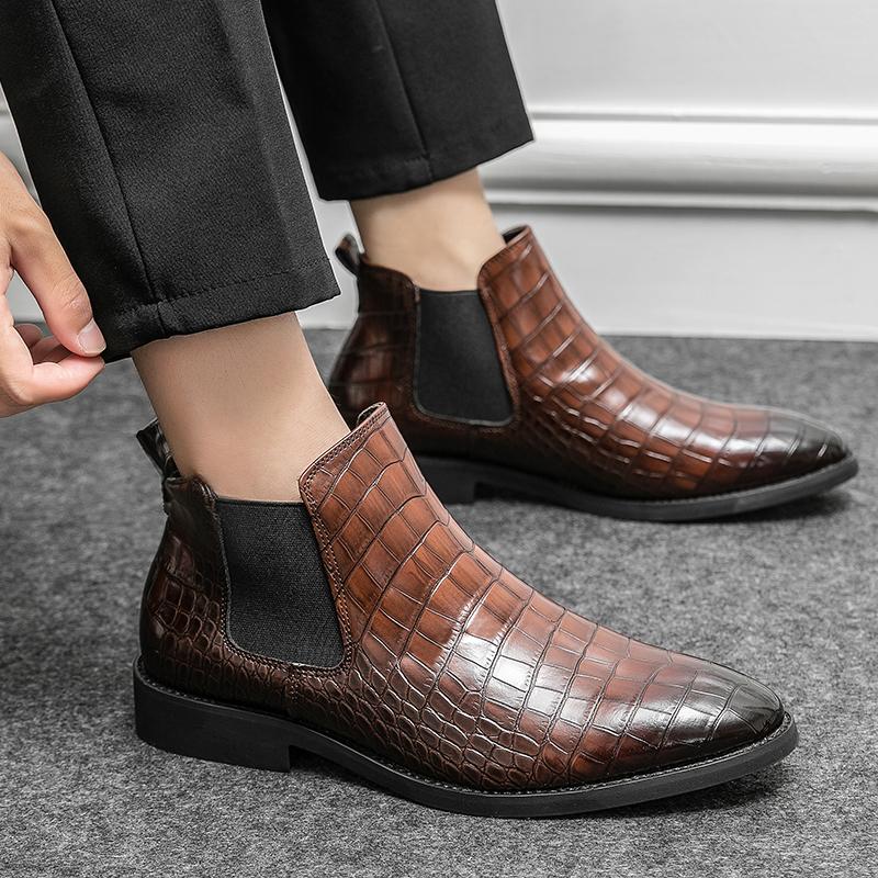Fashion Fashion Men's British Style Slip-on Leather Boots Leather Chelsea Boots High Quality Handmade Business Casual Dress Ankle Shoes