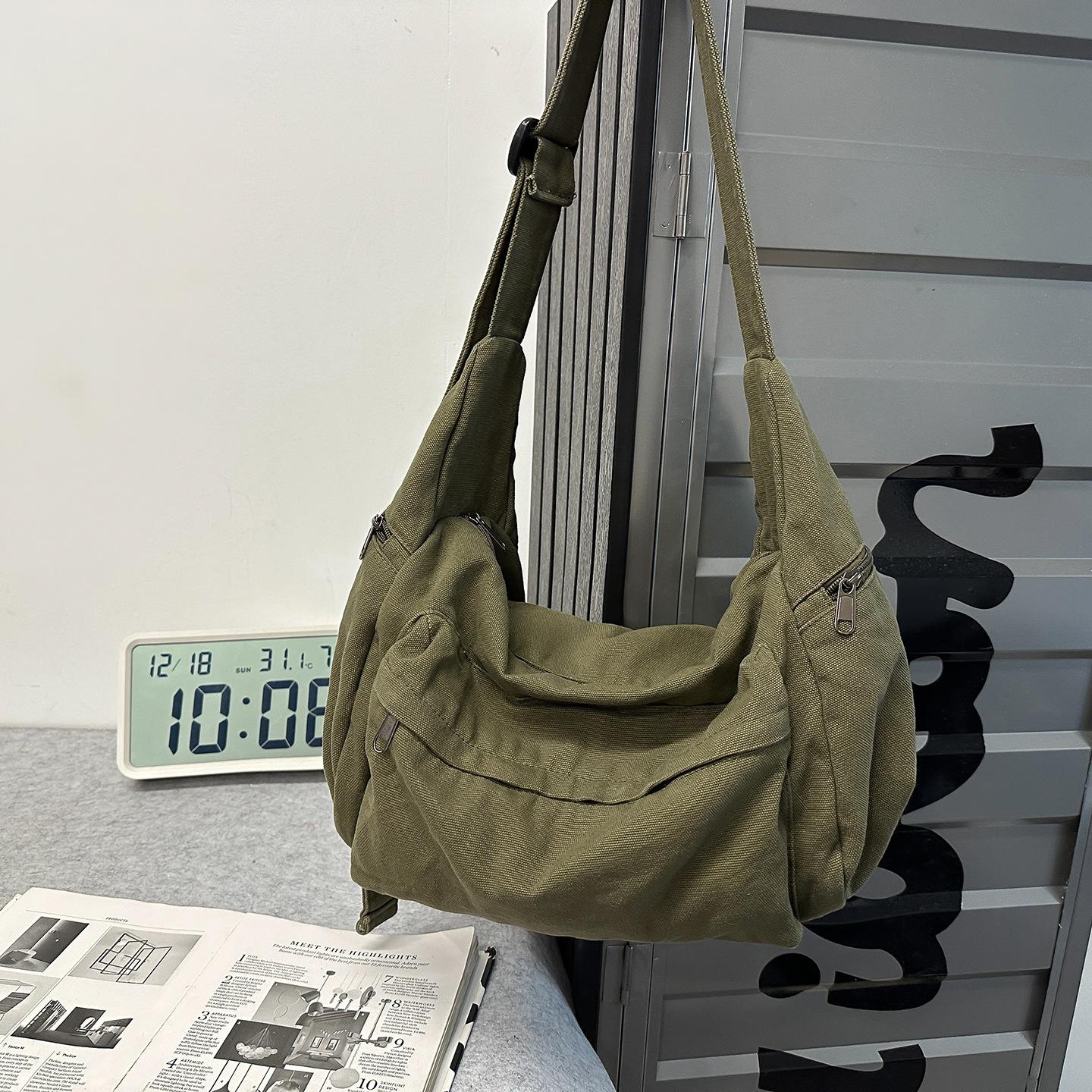 Rd lala Grote Capaciteit Canvas Gereedschapspakketten Koreaanse Stof Crossbody Tassen Effen Messenger Bags Katoenen Schoudertassen Dames groen