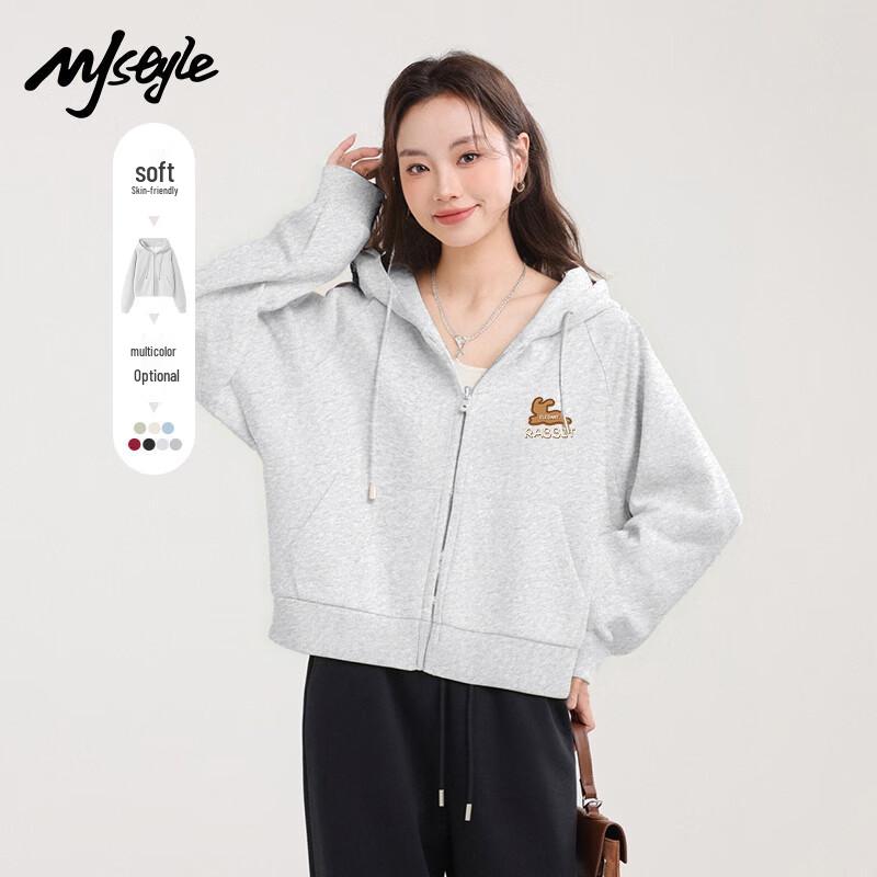 MJ STYLE Women's Cropped Hooded Zip-Up Sweatshirt