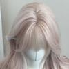 Women's Grey Pink Long Curly Synthetic Wig With Bangs Natural Long-Smooth Heat Resistant Wavy Wig For Cosplay Daily Wear
