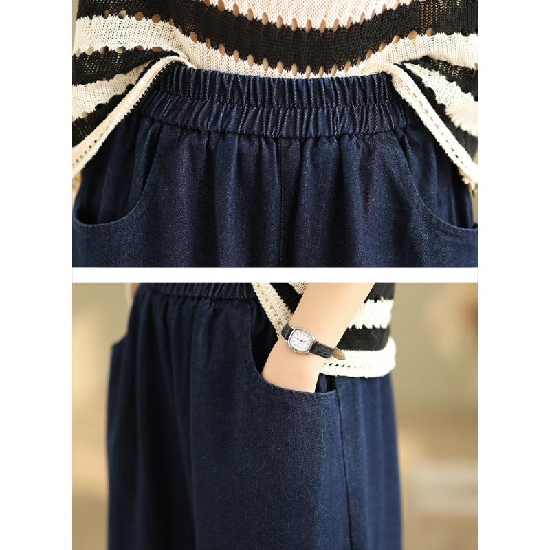 DIMANAF 2025 Summer Jeans Women Elastic Basic Long Pants Lace Denim Loose Wide Leg Pants Casual Blue Plus Size Pants