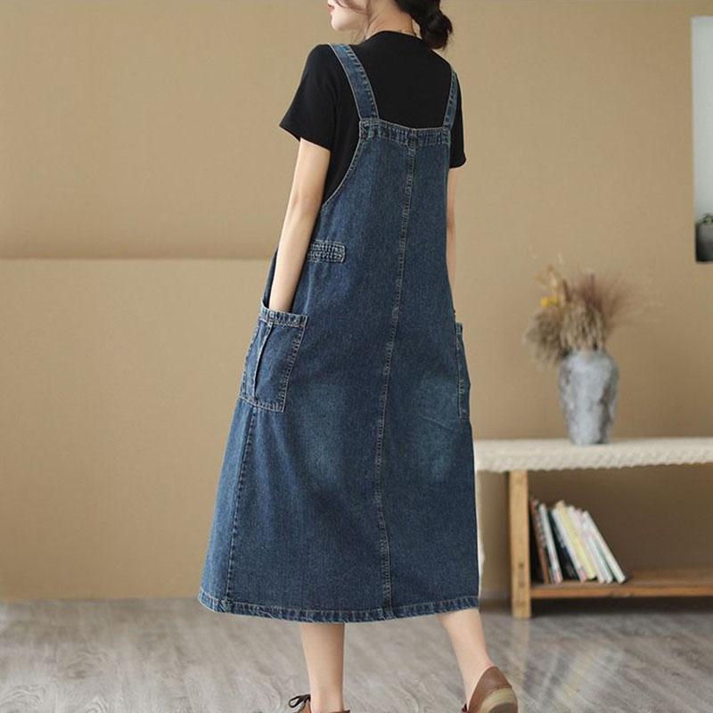 Oversized Women's Denim Skirt Spring Autumn Casual Suspenders Dress Cowboy Sleeveless Dress