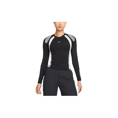 Sportbekleidung Colorblock Logo Slim Fit Langarm T-Shirt Damen Tops Schwarz DM6081-010