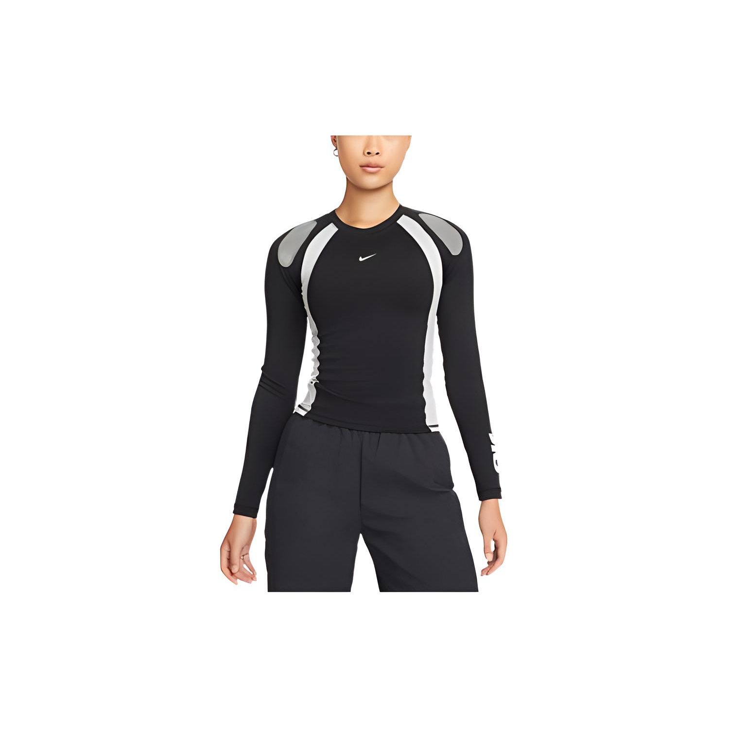 

Nike Спортивная одежда, цветные блоки, логотип, облегающая футболка с длинным рукавом, женские топы, черный цвет DM6081-010 XS