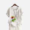 Women Fashion Floral Print T-shirt Summer&fall Casual O Neck Short Sleeve Top Pullover Loose Cotton Linen Blouses