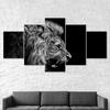 Roaring Lion Face Side View 5 Piece Five Panel Wall Canvas Print Modern Art Poster Home Decor Gift For Him For Her