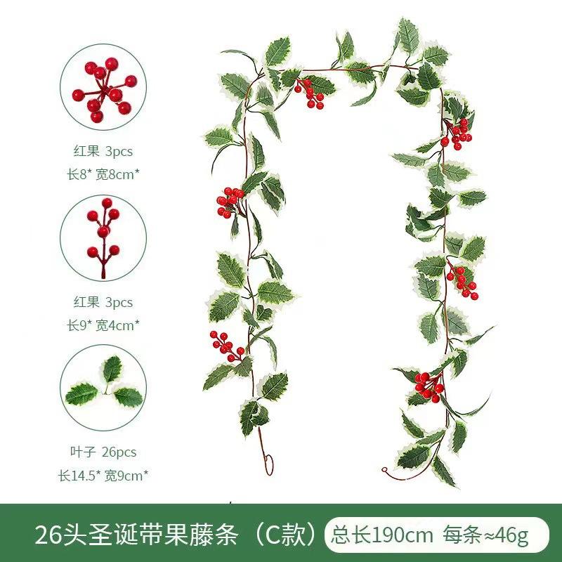 Christmas Rattan European And American Home Decoration Arrangement Artificial Fake Leaves Simulation Christmas Decoration Rattan