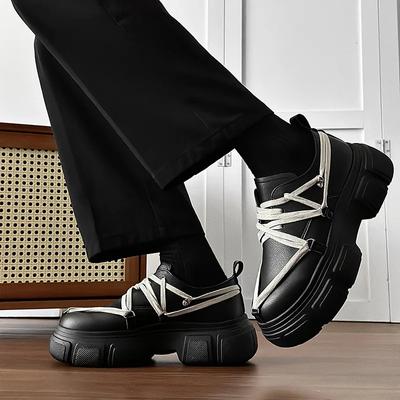 Fashion Men Shoes Thick Sole Increased Height Autumn Casual Comfortable Non Slip Outdoor Lace Up Platform Korean PU Leather Shoes 2025