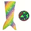 Glow-in-the-Dark Mermaid Starry Night Sleeping Bag - Soft Flannel Rainbow Blanket for Cozy Bedtime Comfort