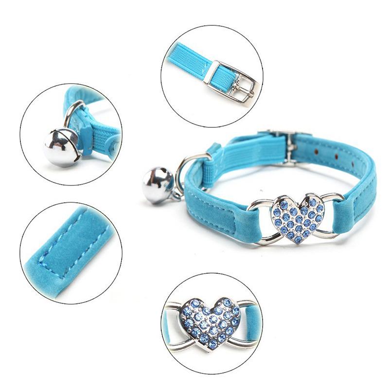 Heart Flocked Rhinestone Bell Cat Collar - Bestseller Pet Supplies In Stock