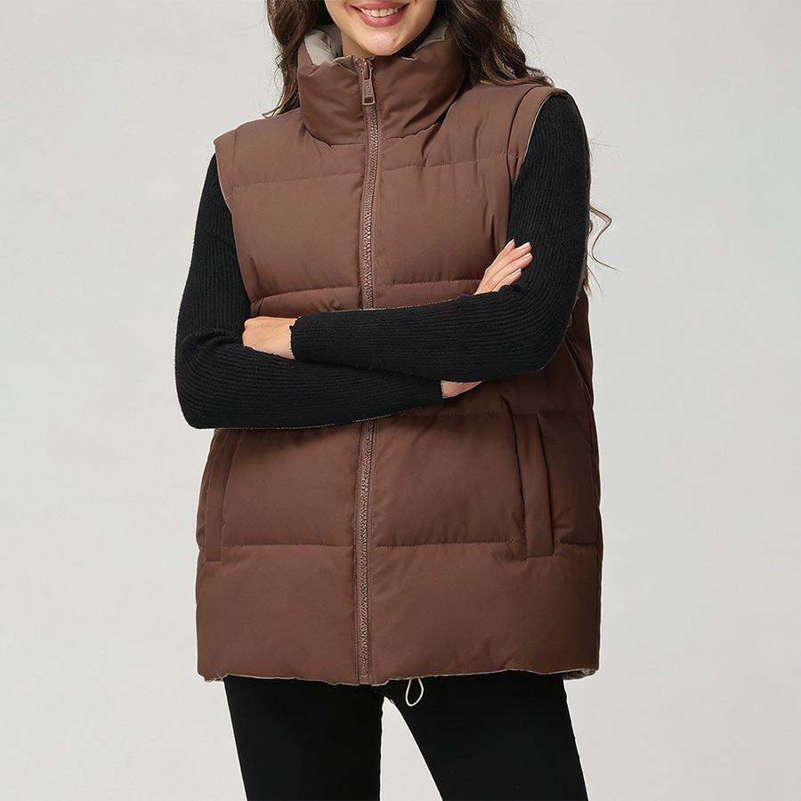 Women's Oversized Puffer Vest Stand Collar Zip Up Warm Sleeveless Coat For Spring Fall AJM-00001