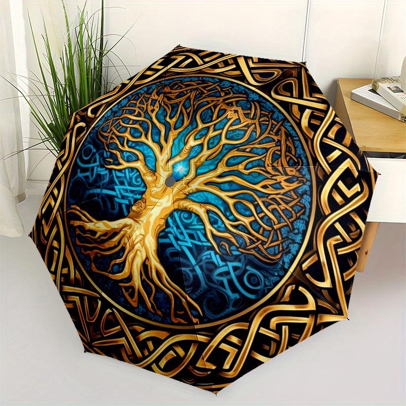 

Golden Tree of Life Umbrella, Portable 3-Fold Umbrella for Men & Women,Christmas Gift ES308
