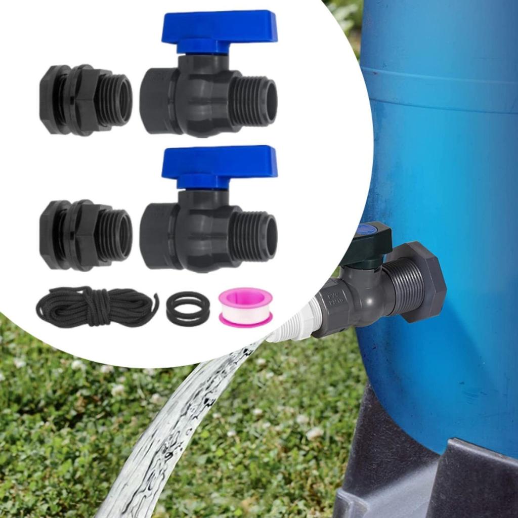 2x Rain Barrel Spigot Kit Garden Hose Shut Off Valve 3/4inch Direct Replace Connector