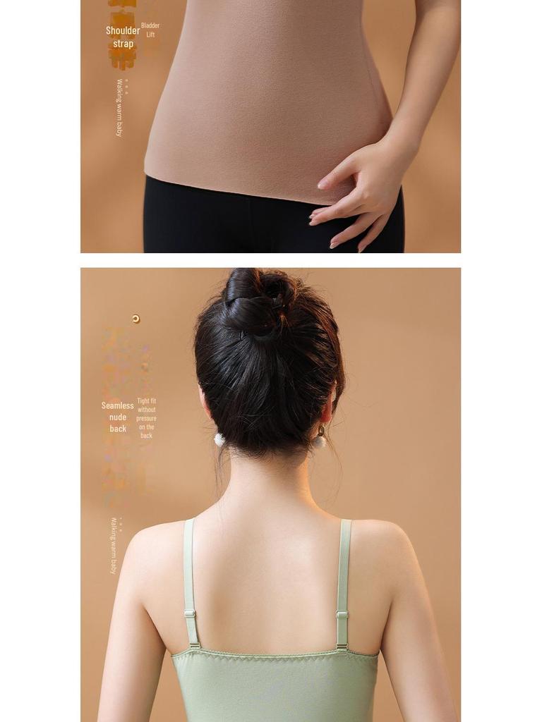 Colete feminino de veludo de dupla face com almofadas no peito, forro de seda e cashmere e roupa íntima térmica de renda sem costura