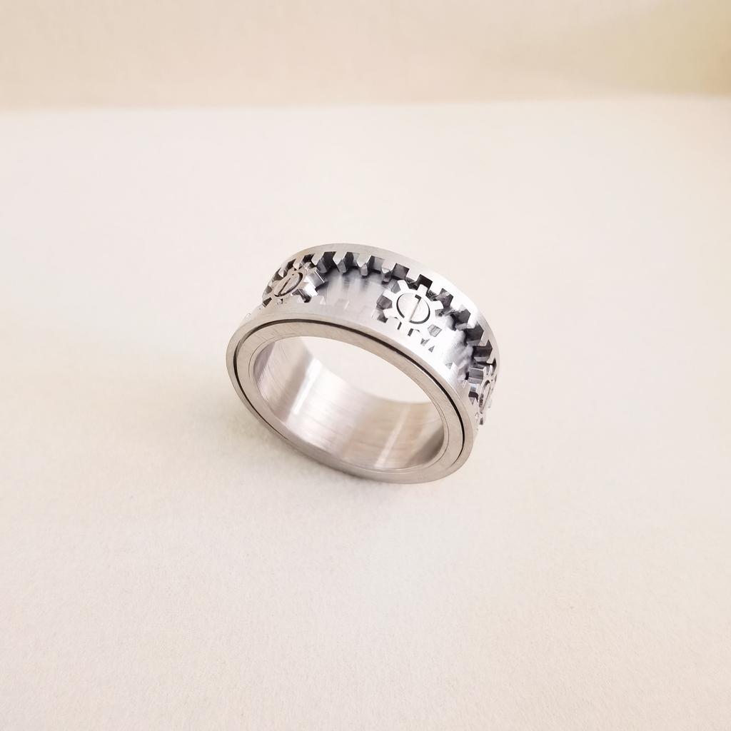 Anillo de Engranaje Acero de Titanio Cepillado Anillo de Descompresión Hip Hop Accesorios Industriales para Hombres