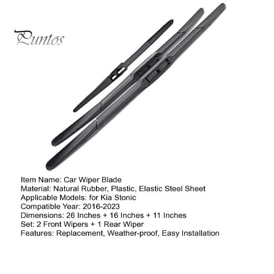 Front Rear Wiper Kit 3Pcs/Set Car Blades for Kia Stonic 2016-2023, All Streak Free Wipers Weather Performance Beam Blades, 26"+16"+11" Automotive