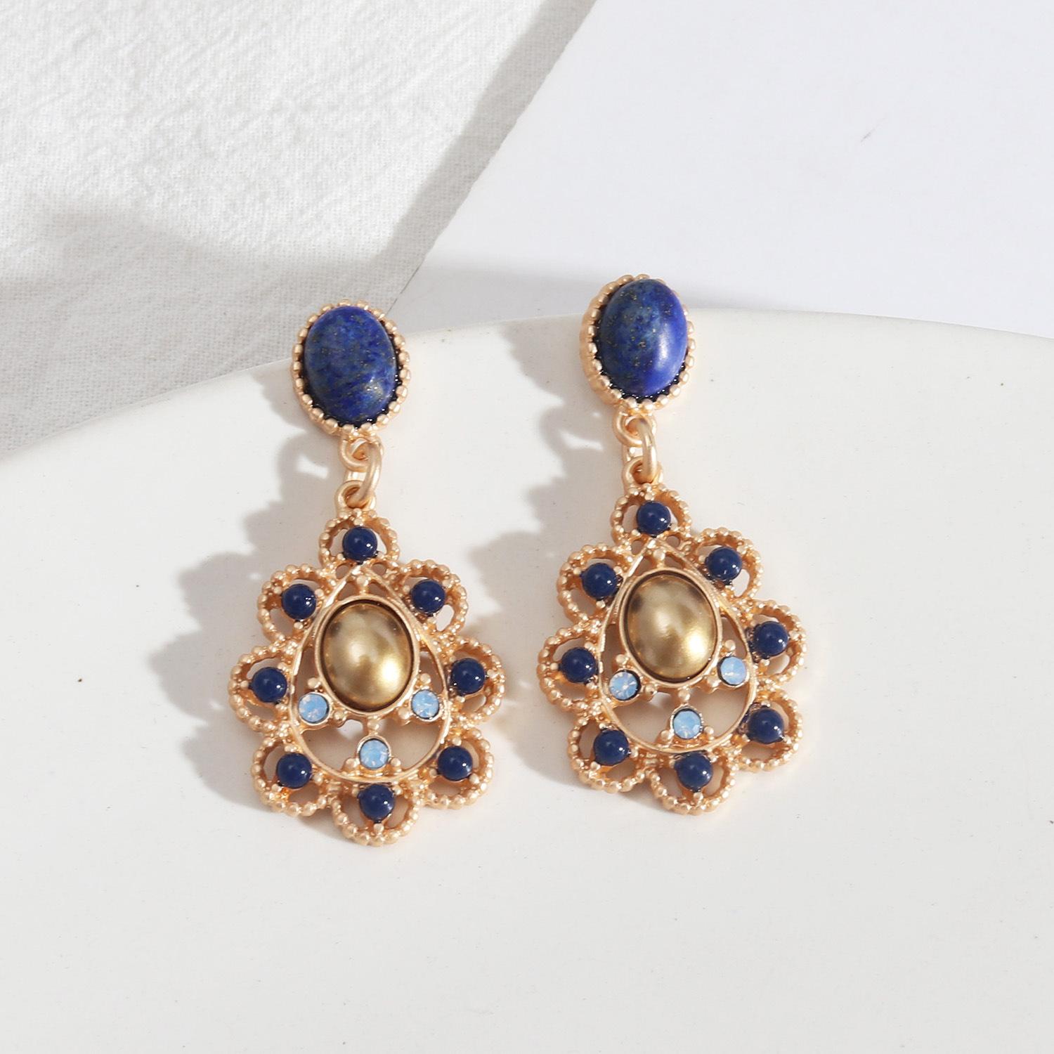 Трендовый Дизайн Европейские и Американские Украшения, Ретро Дворцовый Стиль Персонализированный Трендовый Стиль Полый Модный Средневековые Серьги Женские лазурит