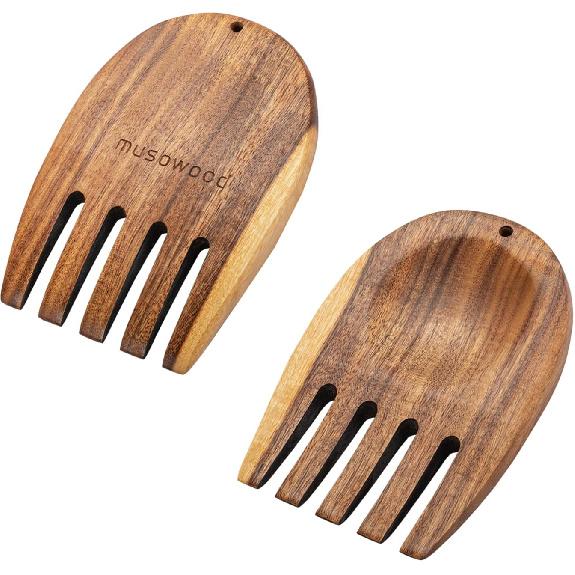 Muso Wood Acacia Salad Hands, Wooden Salad Tongs for Serving Salad Mixes, Set for Serving Salad Fruit on Your Kitchen Counter, 5.12  x 3.62  x 0.39 ,