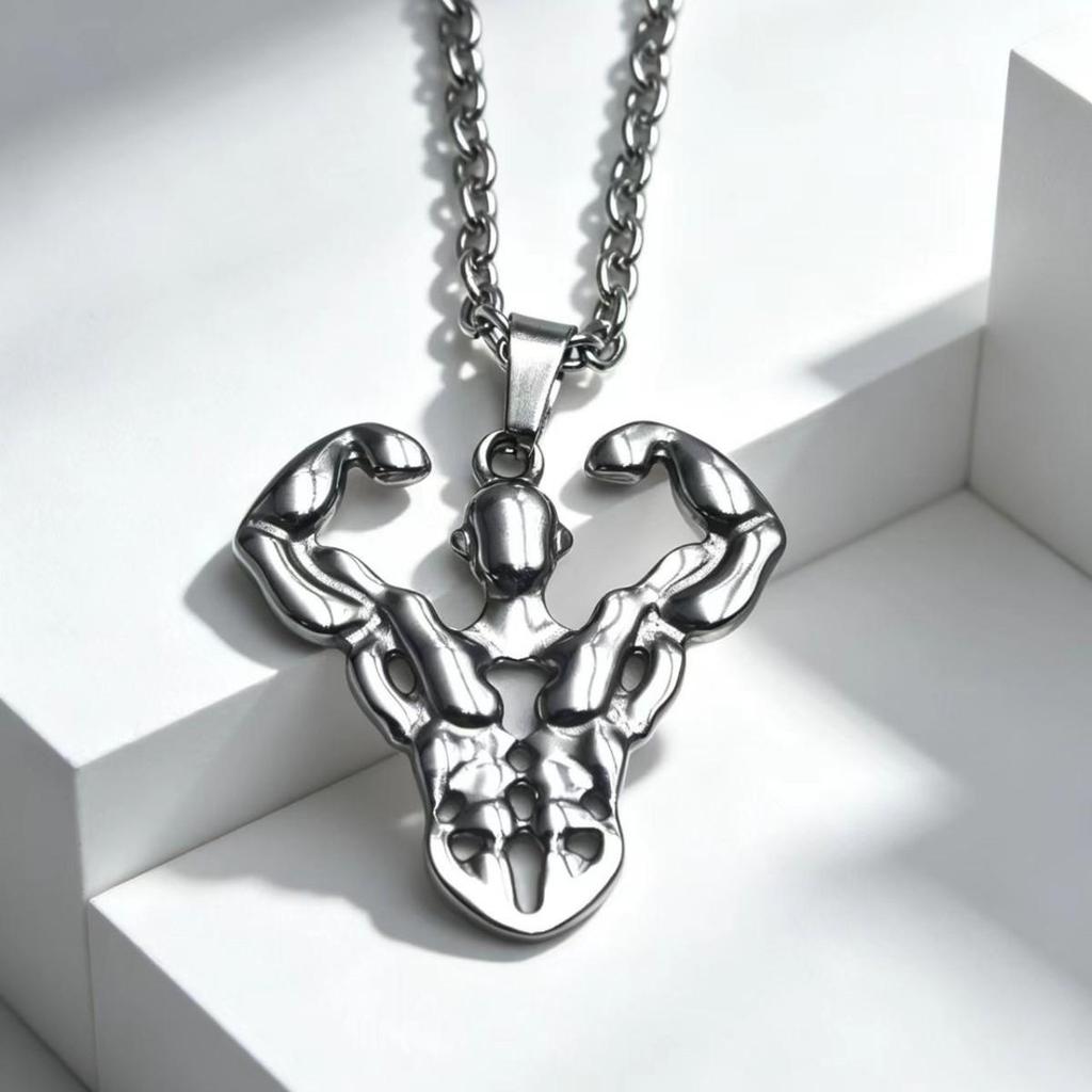 Stainless Steel 3D Muscle Power Pendant - Trendy Unisex Fashion Accessory