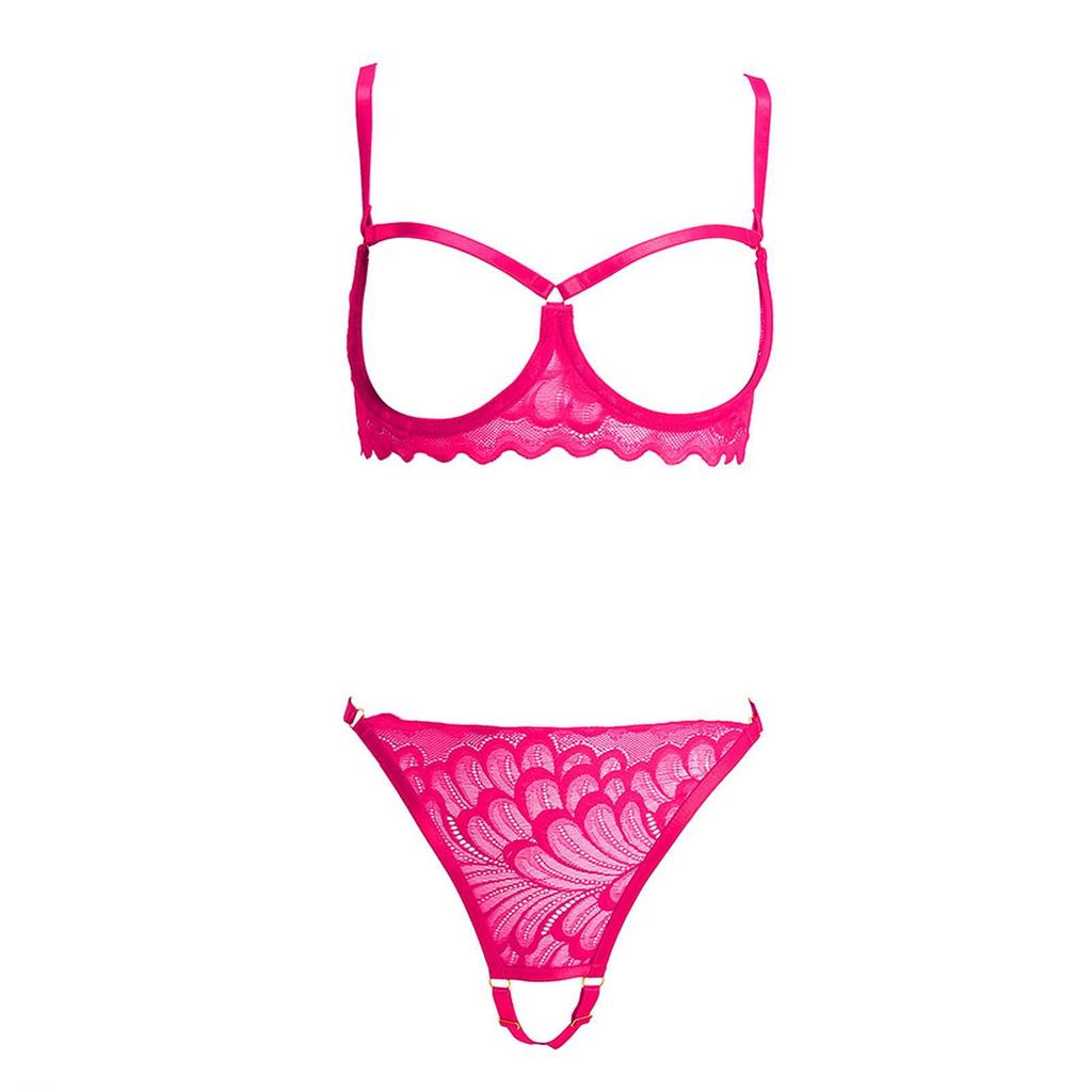 Toucheart 2-piece Set Showing Breasts Sexy Interesting Underwear Women Solid Color Mesh Hollow Out See-through Sexy Lingerie Set