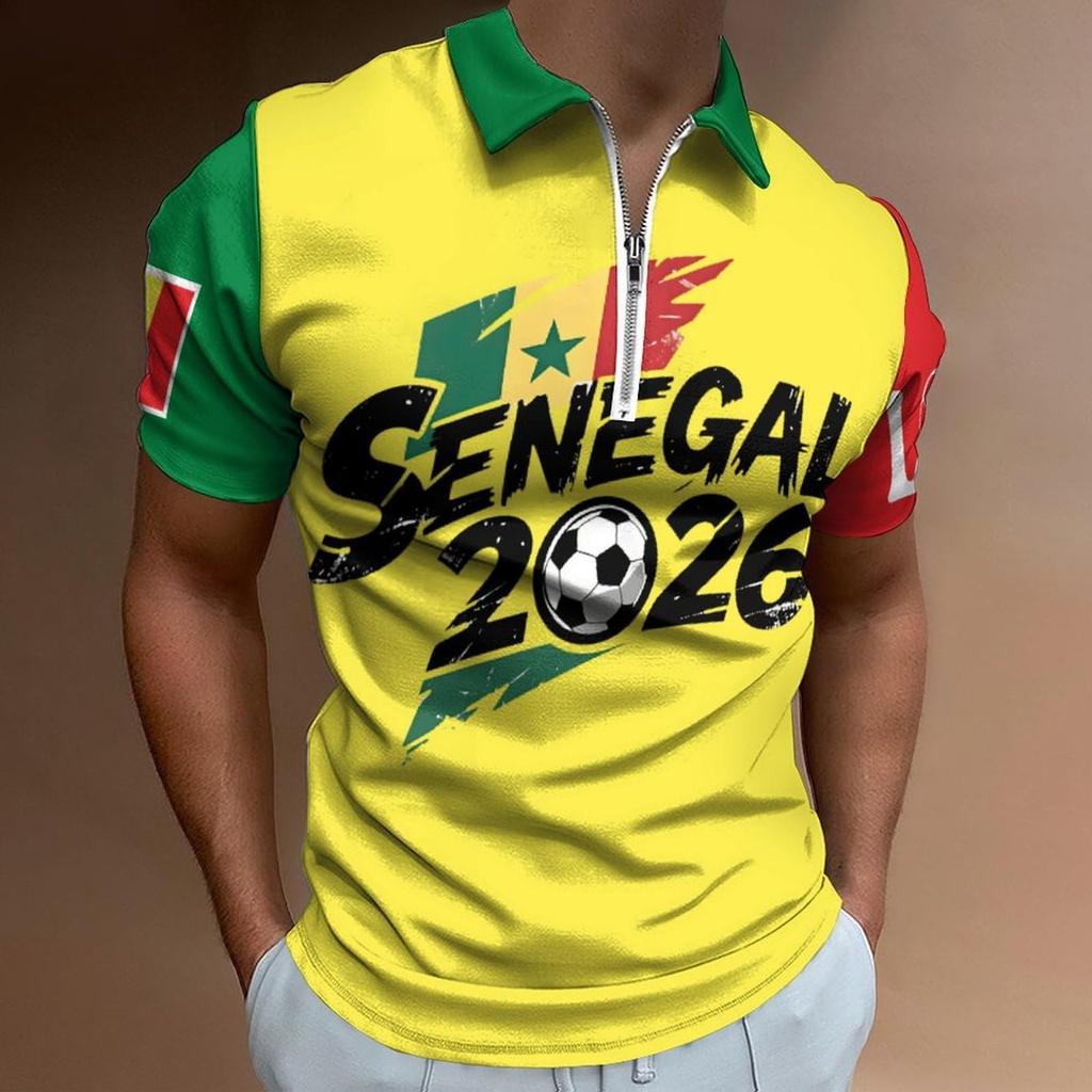 Men’s Casual Loose Fit Polo Shirt with Letter Print Zip Collar Short Sleeve Comfortable Breathable Top for Everyday Wear