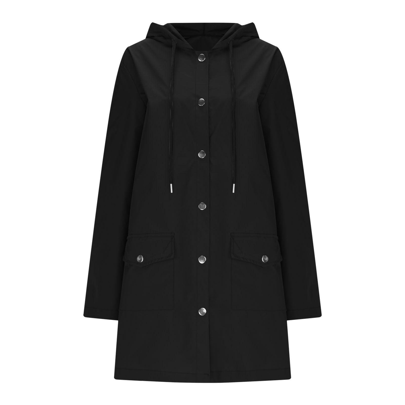 

Женская однотонная полосатая дождевик на открытом воздухе плюс водонепроницаемый плащ с капюшоном ветрозащитный M чёрный