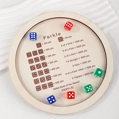Farkle-Würfeltablett aus Holz mit 6 Würfeln für Erwachsene, Familienabend, Party, pädagogisches Mehrspieler-Interaktives klassisches Würfelspiel