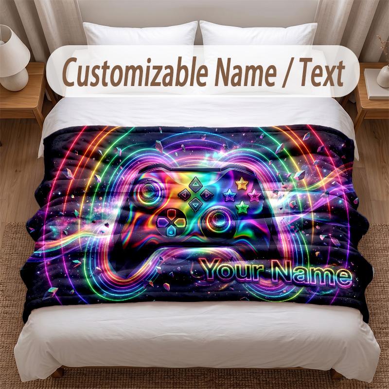 Neon Abstract Theme Soft Blanket Personalized Custom Name Text Print Warm Blanket Home Sofa Bedroom Decor