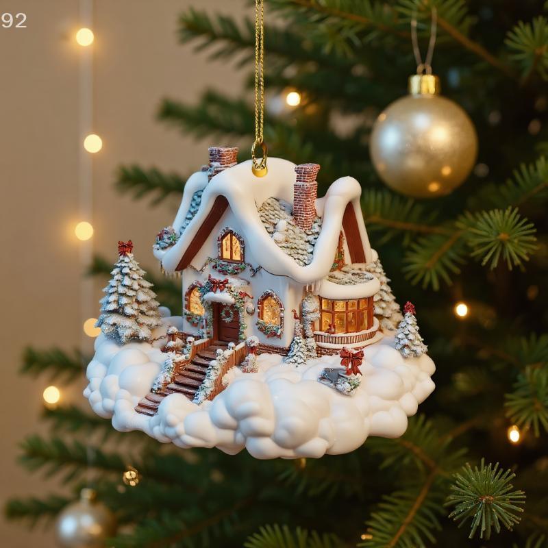 Snow House Christmas Tree Hanging Ornament Holiday Party Decorations For Xmas Tree Pendant 2D Acrylic Flat Christmas Pendant