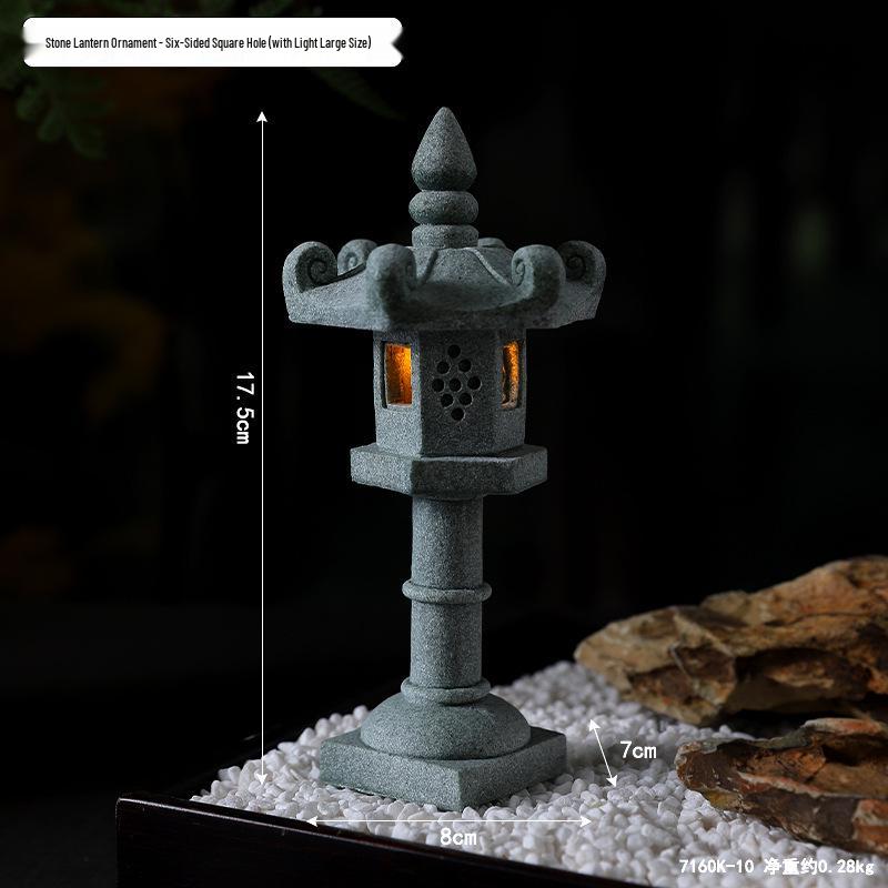 Envy Porcelain Stone Lantern: Small Chinese Pavilion Ornament for Desktop or Fish Tank Scenery.