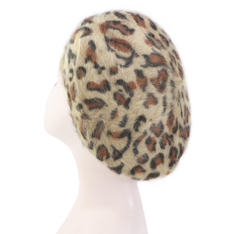 

Autumn and winter hats leopard print rabbit fur beret fashionable women s fashion bud hat One Size