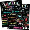 First Day & Last Day of School Board, 12 X 10 Inch Double Sided Back To School Sign, Reble Wooden Preschool Signs for Kids Girls Boys First & Last