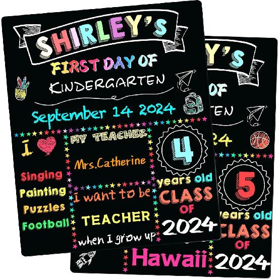 First Day & Last Day of School Board, 12 X 10 Inch Double Sided Back to School Sign, Reble Wooden Preschool Signs for Kids Girls Boys First & Last