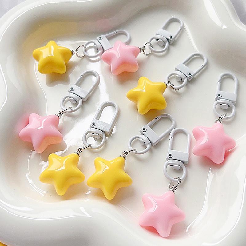 Cute Yellow Pink Stars Keychain Pendant Keyring For Girls Backpack Charm Headphone Case Accessorie Creative Gifts