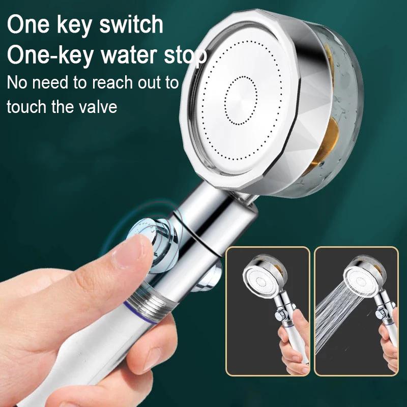 Shower Head Water Saving Flow 360° Rotating W/Fan ABS High Pressure Spray Nozzle
