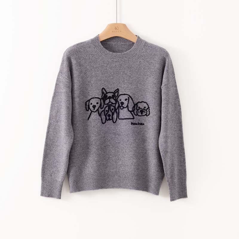 Heavyweight Embroidery Thickened Crew Neck Wool Inner Knitted Sweater Women's Autumn and Winter Lazy Loose Casual Sweater